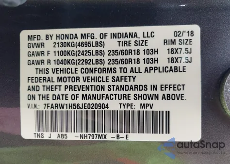 2018 Honda Cr-V Ex from USA, damaged, VIN 7FARW1H56JE020904